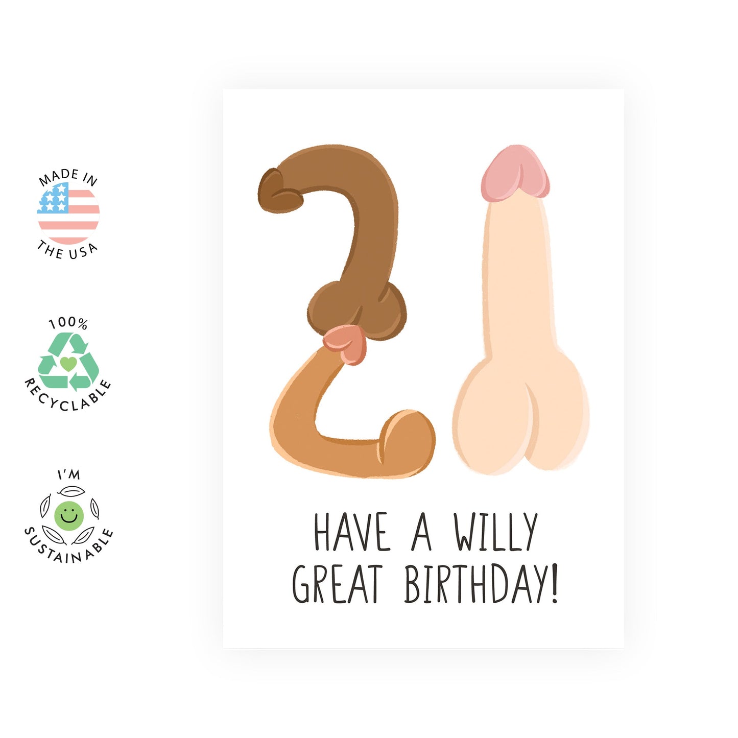 21st Birthday Cards For Him - W*lly Great Birthday - Rude Birthday Card For Men Women - Offensive - Son Birthday Card Adult - Greeting Cards For Friends Boyfriend - Comes With Stickers