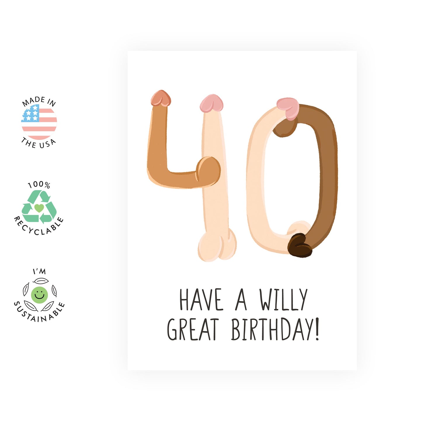 Rude 40th Birthday Cards For Men Women - W*lly Great Birthday - Naughty Greeting Cards For Husband Wife Brother Sister - Age 40 Forty - Friends Birthday Card - Comes With Stickers
