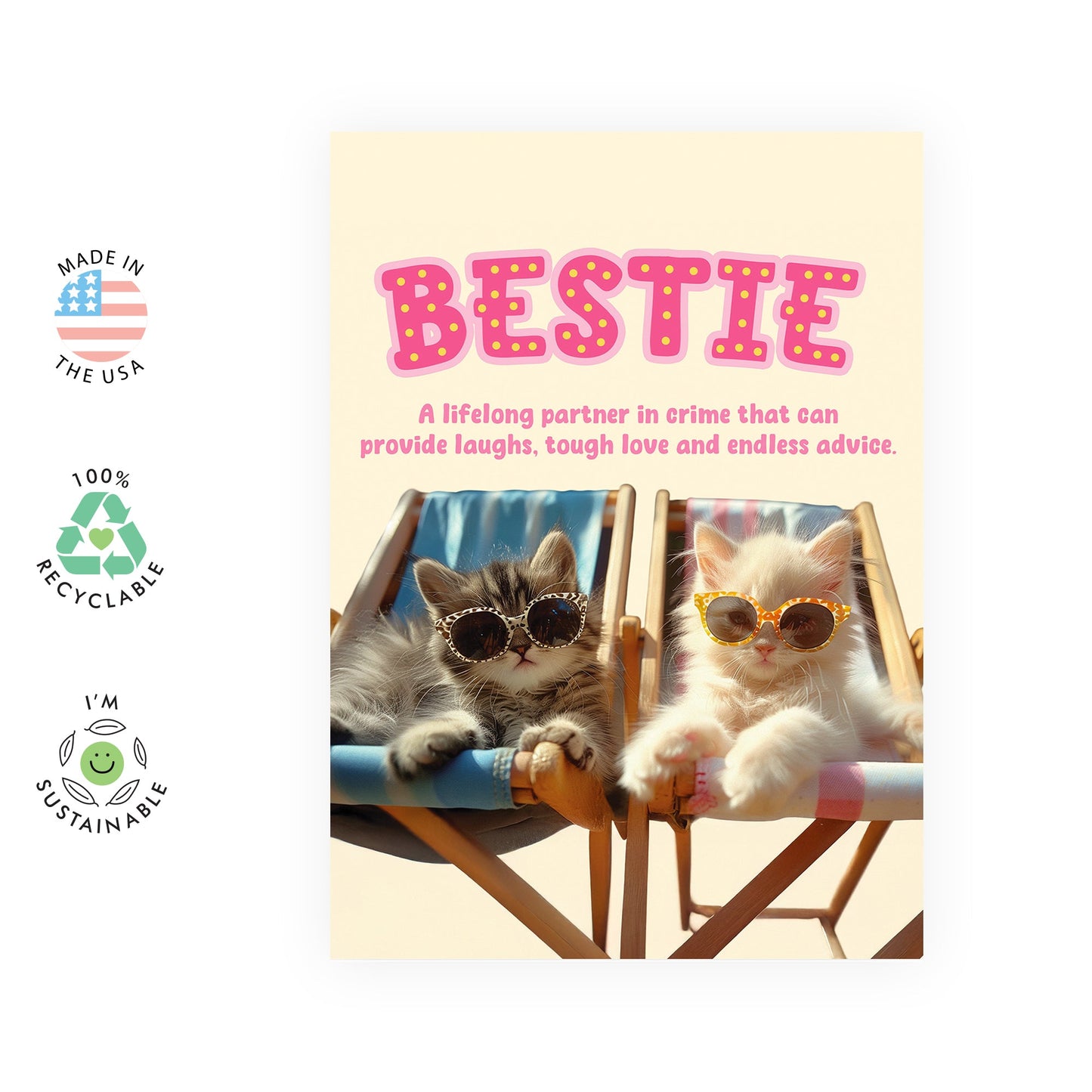 Bestie Birthday Card With Envelope - Kitten Besties - Sweet Birthday Cards For Her - Friendship Cards For Women Friends - Best Friend Card - Comes With Stickers
