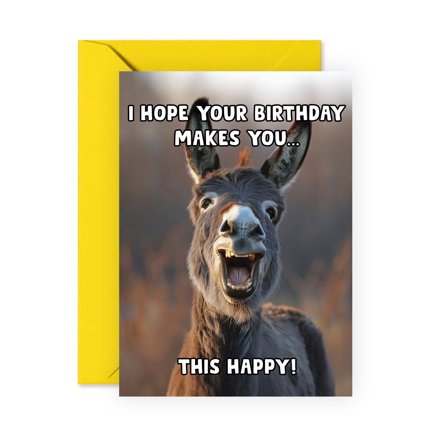 Funny Donkey Birthday Card - 'Cute Donkey Happy' - Gifts for Friends, Him, Her, Besties, Buddies, Pals, Family, Colleagues, Coworkers - Comes with Fun Stickers