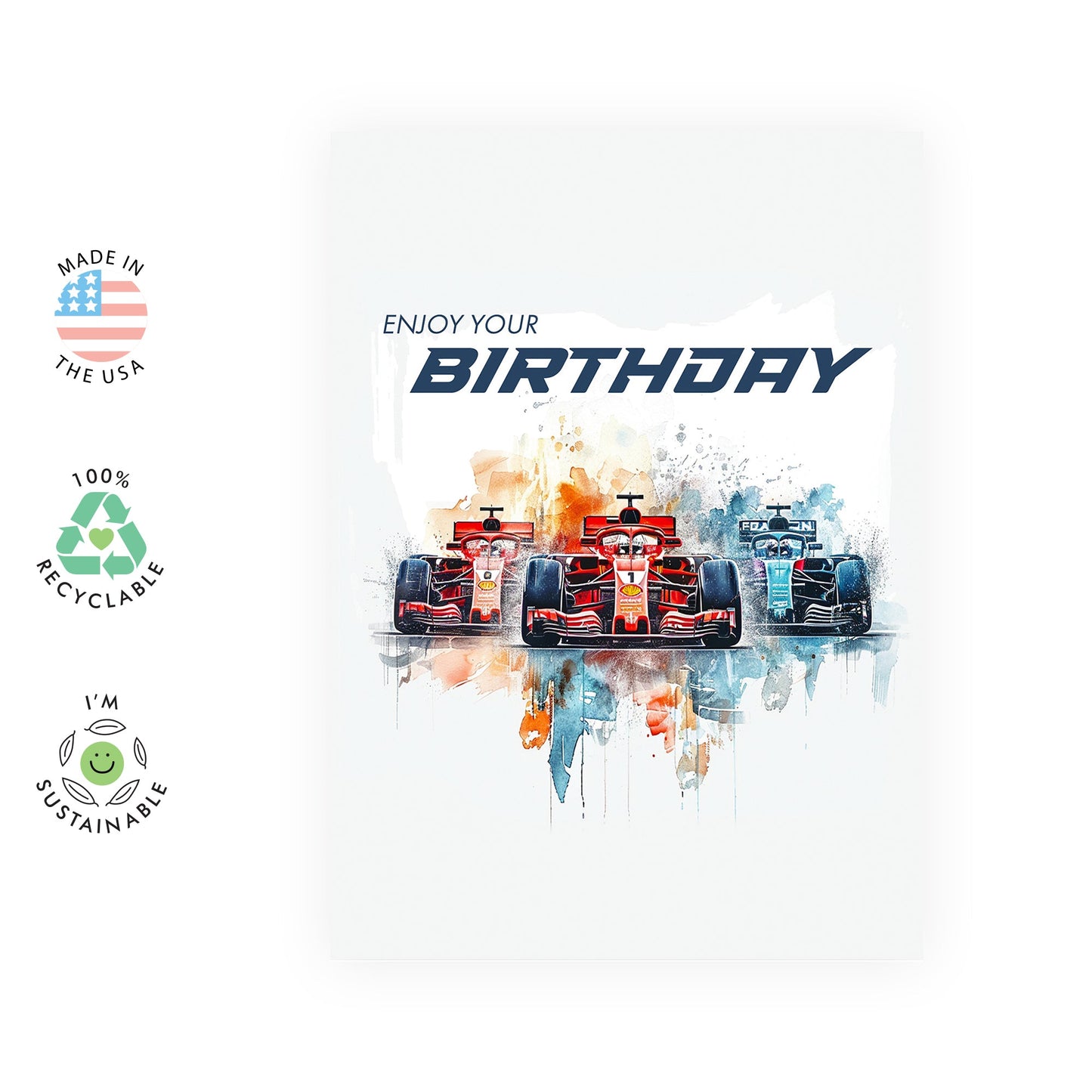 Birthday Greeting Card - 'F1 BIRTHDAY' - Perfect for Celebrating with a High-Speed Formula 1 Design - Ideal for Adding a Touch of Excitement and Joy to Any Birthday - Comes With Stickers