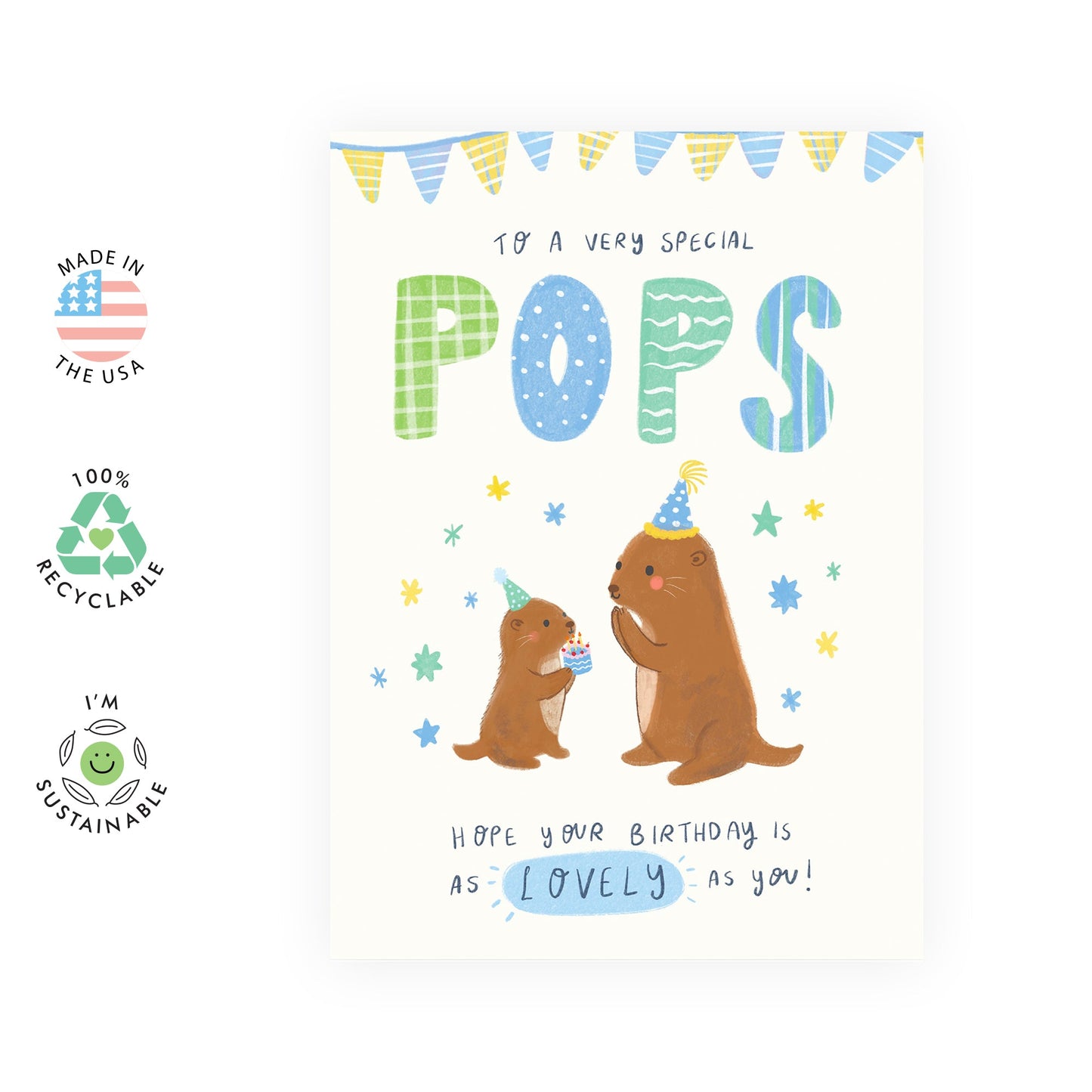 Happy Birthday Cards For Pop - To A Very Special Pops - Otter Birthday Cards For Him Grandpa Grandfather - Bday Greeting Cards For Men - Father's Day Cards - Comes With Stickers