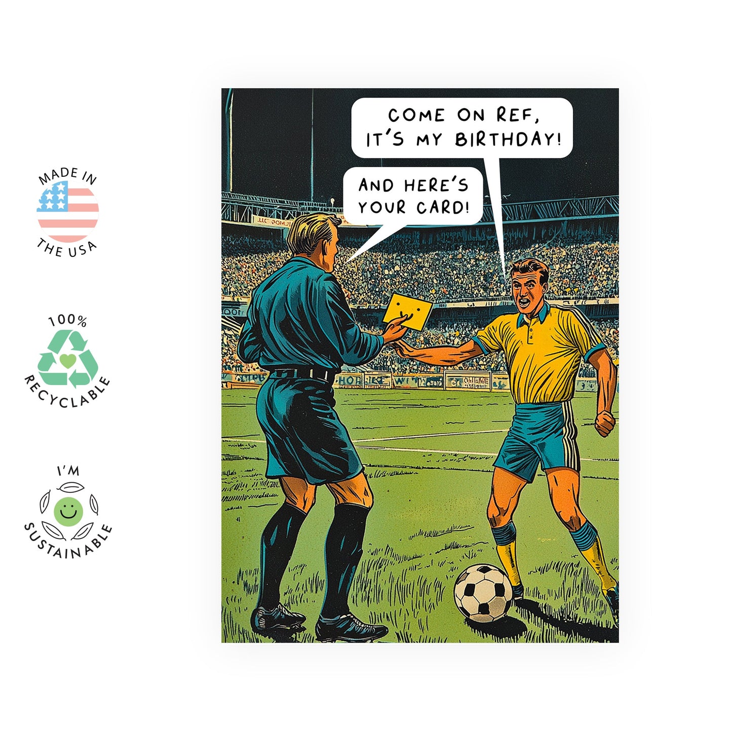Football Birthday Cards For Men - Greeting Cards For Coach, Student, Ref - Happy Birthday Card For Him - Funny Gifts For Him Son Grandson Nephew - Comes With Cute Stickers
