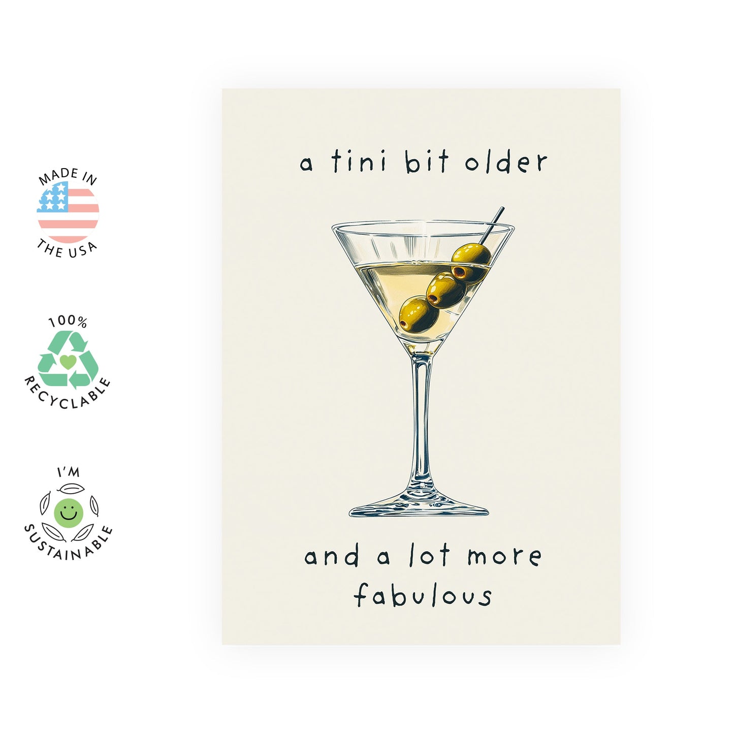 Martini Birthday Card - 'Tini Bit Older' - Gifts for Husband, Wife, Girlfriend, Boyfriend, Friends, Sister, Brother, Bruv, Cousin, Workmate, Co-worker - Drinks - Comes with Fun Stickers