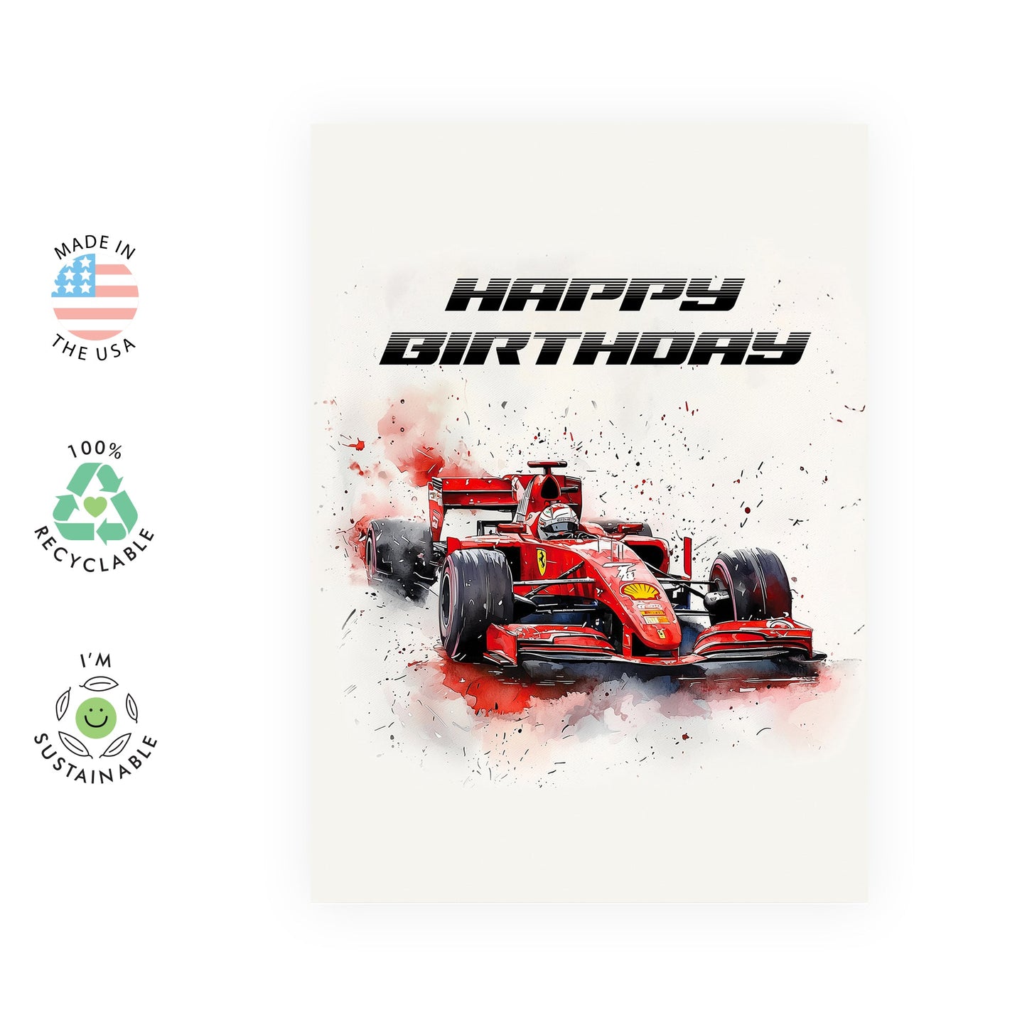 F1 Birthday Card - 'Birthday Red Race Car' - Gifts for Boys, Men, Him, Dad, Brother, Uncle, Nephew, Grandpa, Coworker, Colleague, Cousin, Friend - Fast - Comes with Fun Stickers