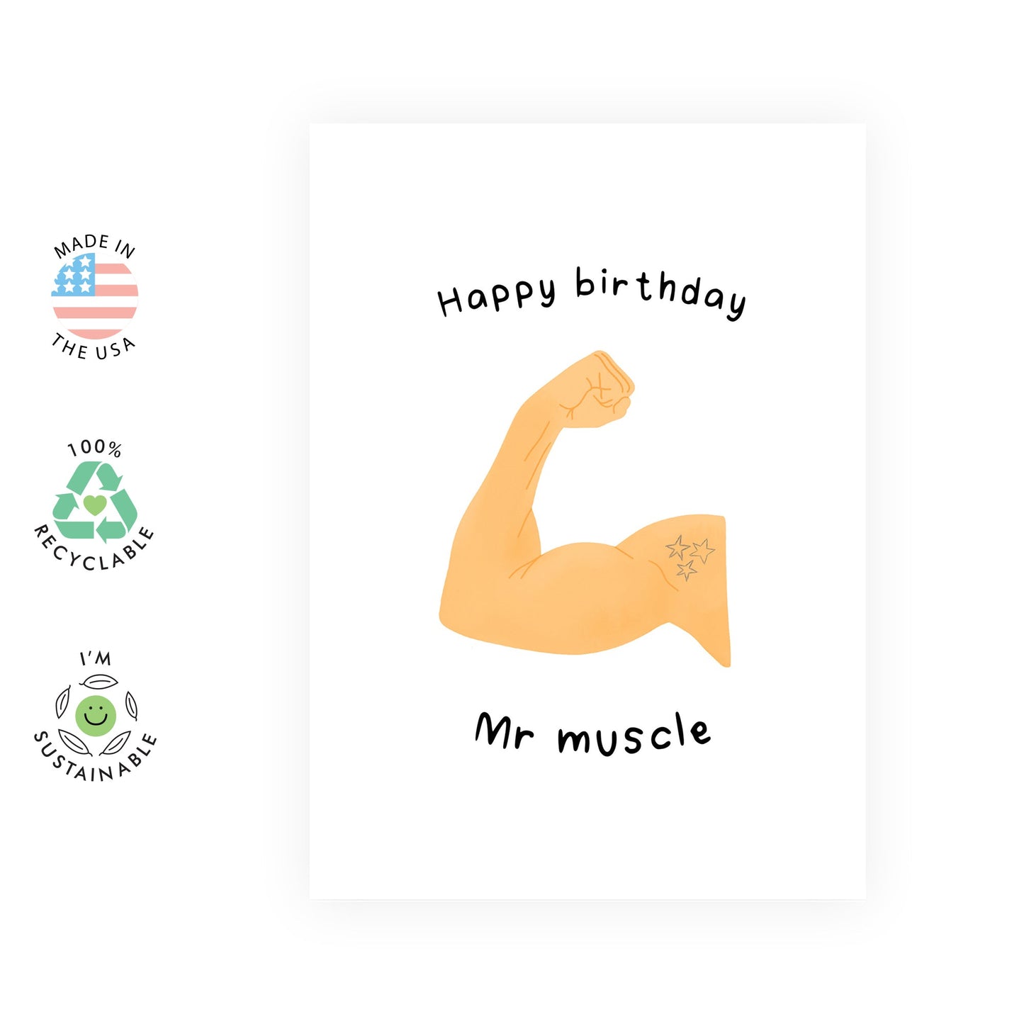 Birthday Card For Him - 'Mr. Muscle' - Gifts for Men, Husband, Boyfriend, Brother, Bro, Gym Enthusiasts, Babe, Darling, Guys, Boys - Big Biceps - Comes with Fun Stickers