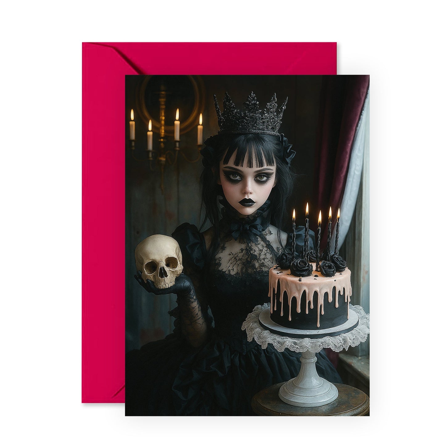 Gothic Birthday Card - 'Goth Girl Dark Birthday' - Gifts for Friends, Colleague, Sister, Her - Black - Comes with Fun Stickers