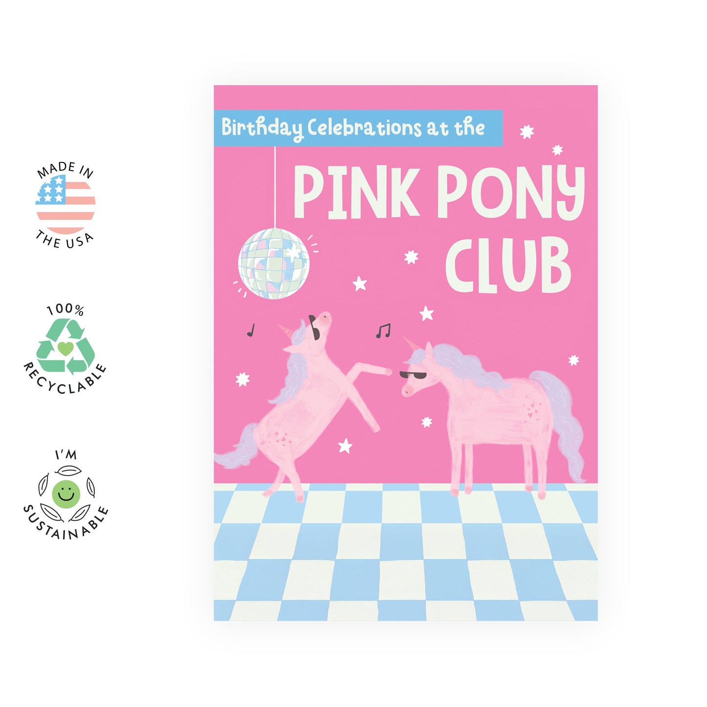 Fun Birthday Card For Friends - 'Pink Pony Club' - Gifts for Friends, Besties, BFF, Sister, Girls, Her - Horse Disco Dance - Comes with Fun Stickers