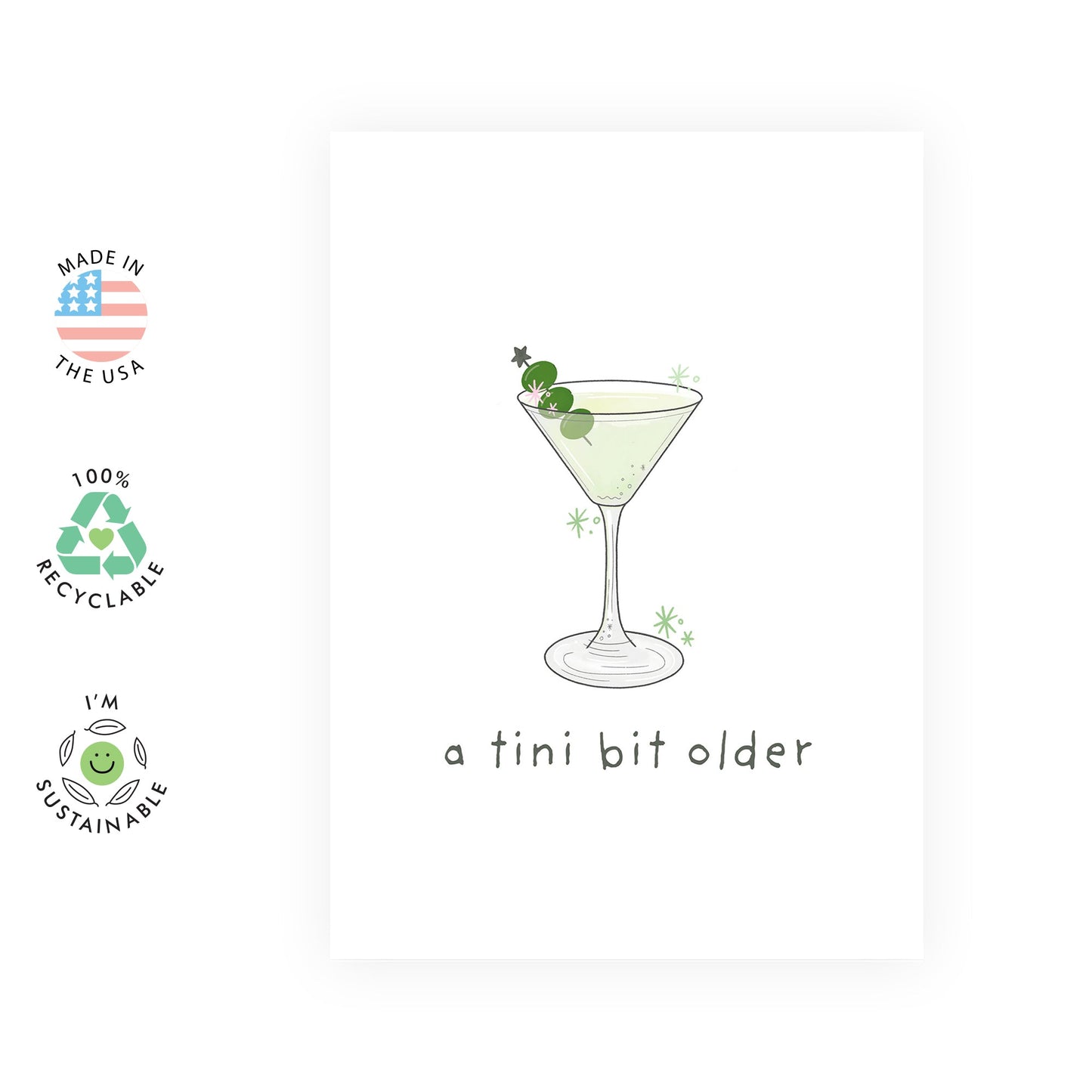 Fun & Creative Birthday Card - 'A Tini Bit Older Martini' - Gifts for Her, Friends, BFF, Bestie, Girlfriend, Wife, Sister, Colleague - Cocktails - Comes with Fun Stickers