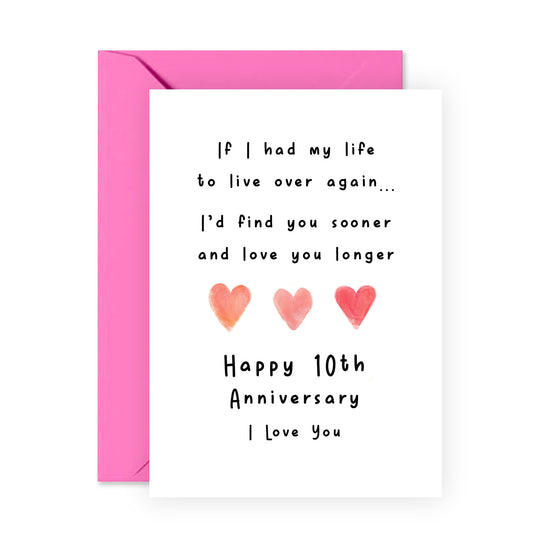 Romantic 10 Years Anniversary Card For Him Her - '10th Anni Love You Longer' - Gifts for Babe, Girlfriend, Boyfriend, Husband, Wife, Spouse - Sweet Message - Comes with Fun Stickers