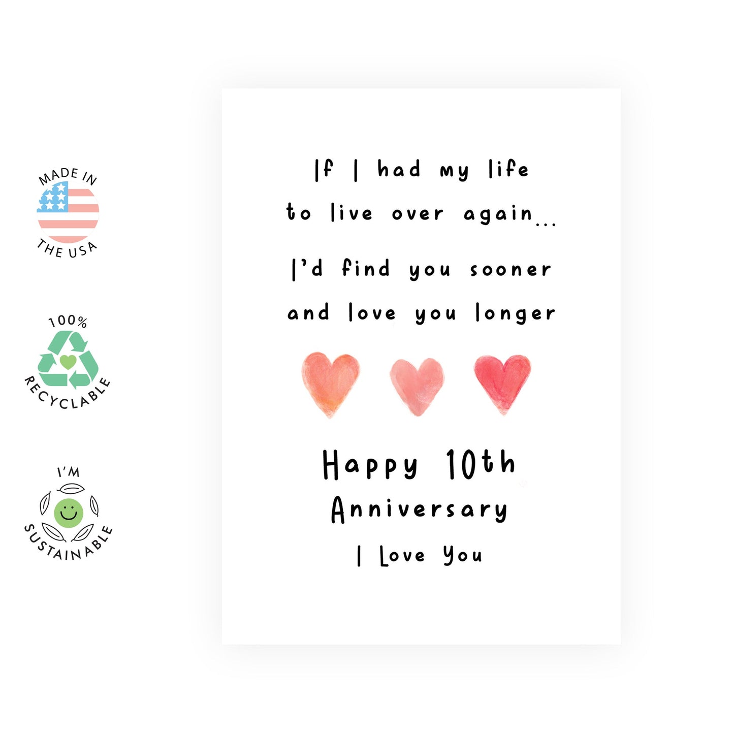 Romantic 10 Years Anniversary Card For Him Her - '10th Anni Love You Longer' - Gifts for Babe, Girlfriend, Boyfriend, Husband, Wife, Spouse - Sweet Message - Comes with Fun Stickers