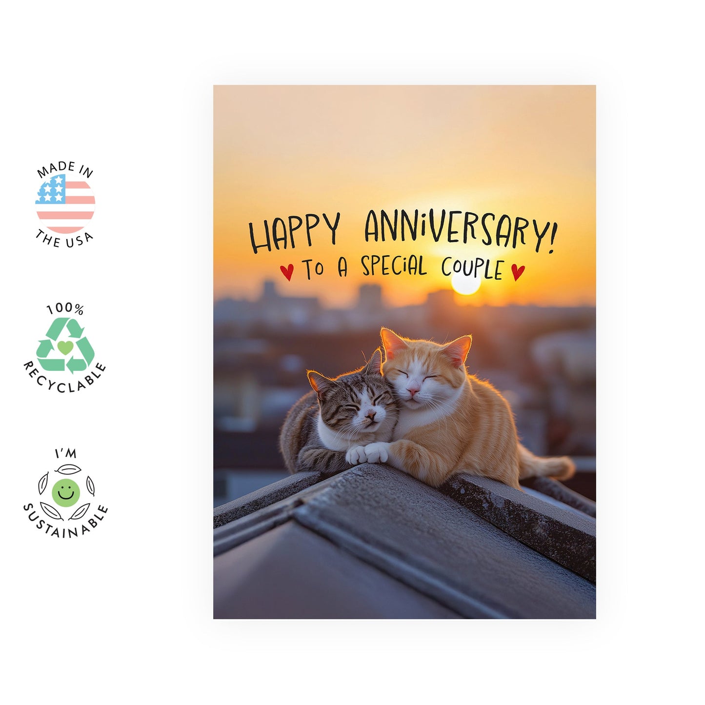 Happy Anniversary Card 'To a Special Couple' - Cat Design with Sunset Background - For Friends, Colleague, Brother, Sister, Mom, Dad, Parents, Cousin- Celebrating Love and Milestones - Blank Inside