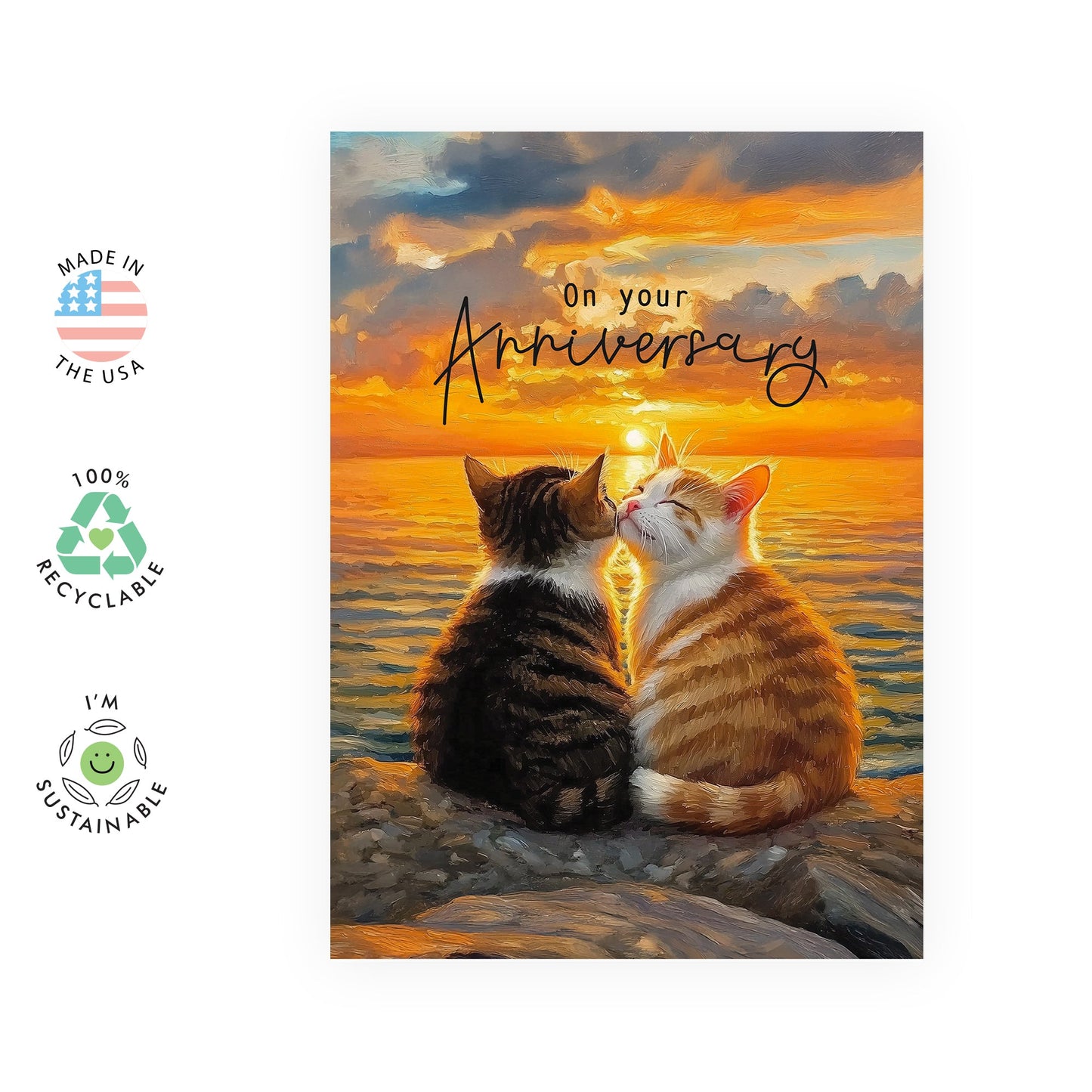 On Your Anniversary Card - Romantic Cats at Sunset Design -For Them, Sis, Bro, Other Couples, Friends, or Special Loved Ones - Celebrate Love and Milestones - Blank Inside