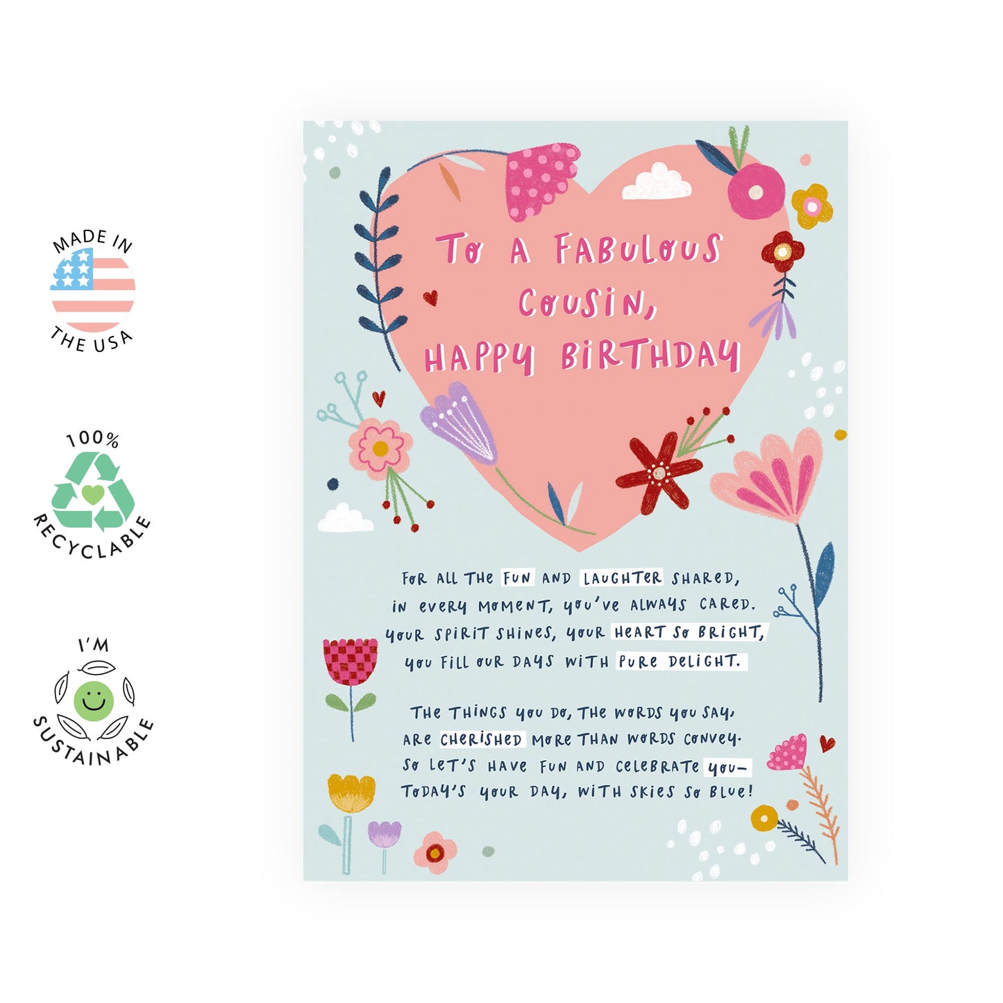 Heartfelt Birthday Card for Cousin - Floral Design with Sweet Message - Fabulous Birthday Greetings for Her, Woman, Girls, Ladies, Relatives, Special Cousins