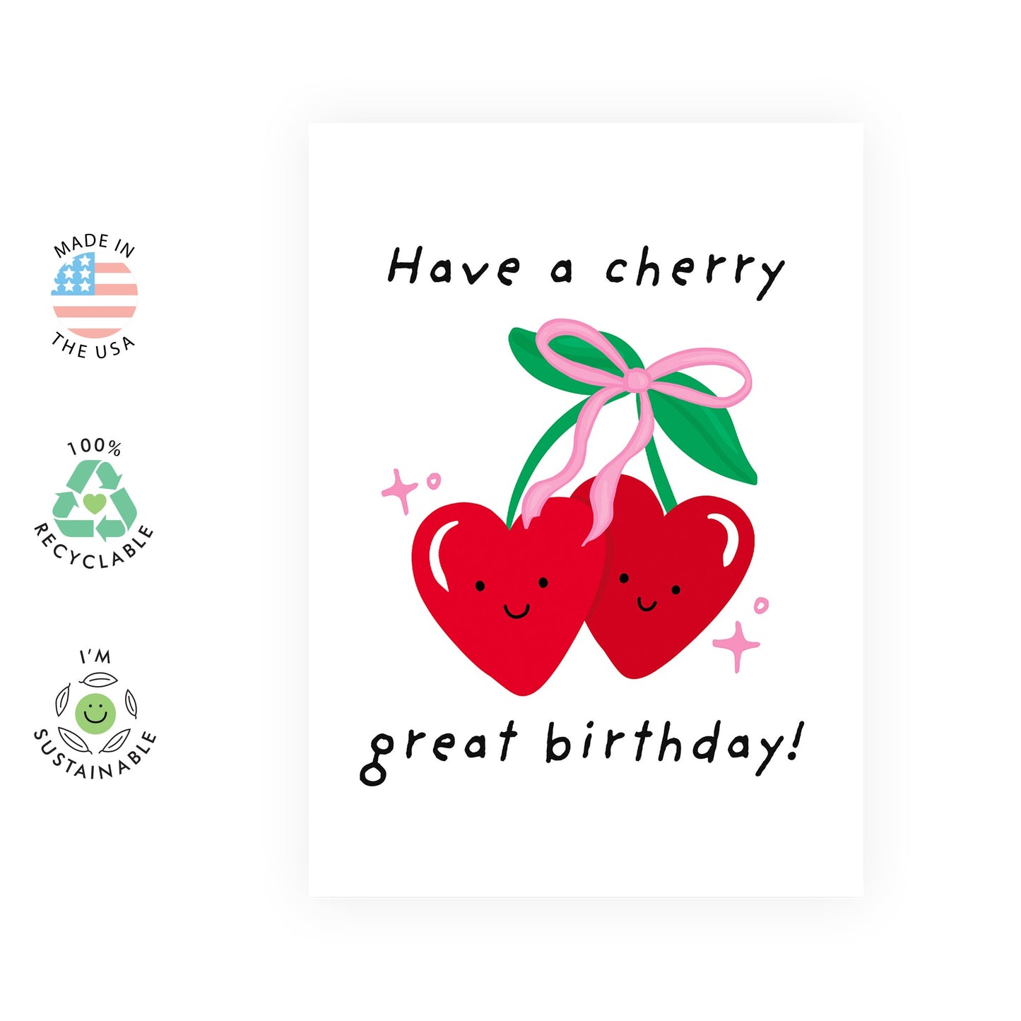 Cherry-Themed Birthday Card - Have a Cherry Great Birthday! - Fun and Cute Greeting Card for Friends, Family, Kids, Him or Her - Comes with Fun Stickers