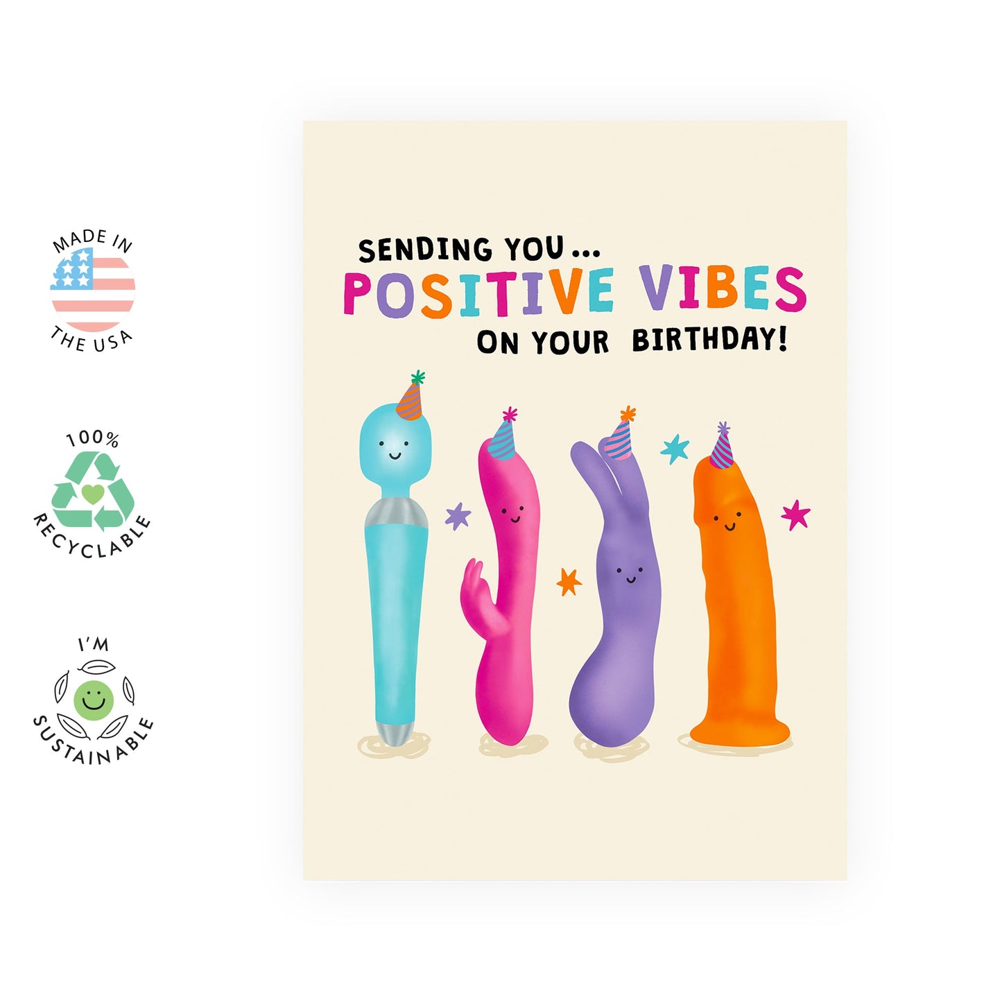 Women's Funny Birthday Card β 'Sending Positive Vibes' β Playful and Cheeky Presents for Friends, Girlfriend, Bestie, BFF, Partners, and Colleagues β Comes with Fun Stickers
