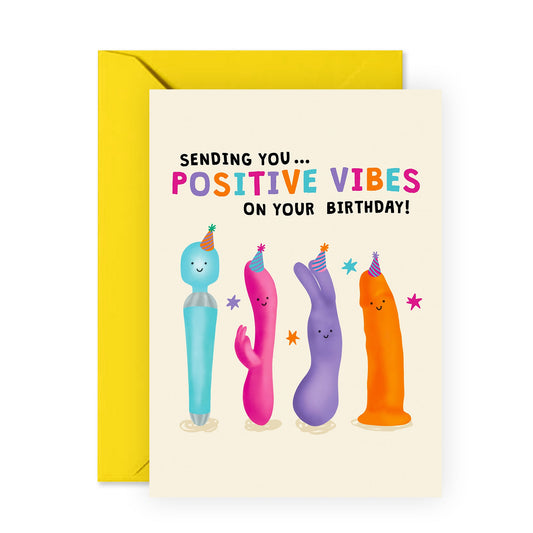 Women's Funny Birthday Card – 'Sending Positive Vibes' – Playful and Cheeky Presents for Friends, Girlfriend, Bestie, BFF, Partners, and Colleagues – Comes with Fun Stickers
