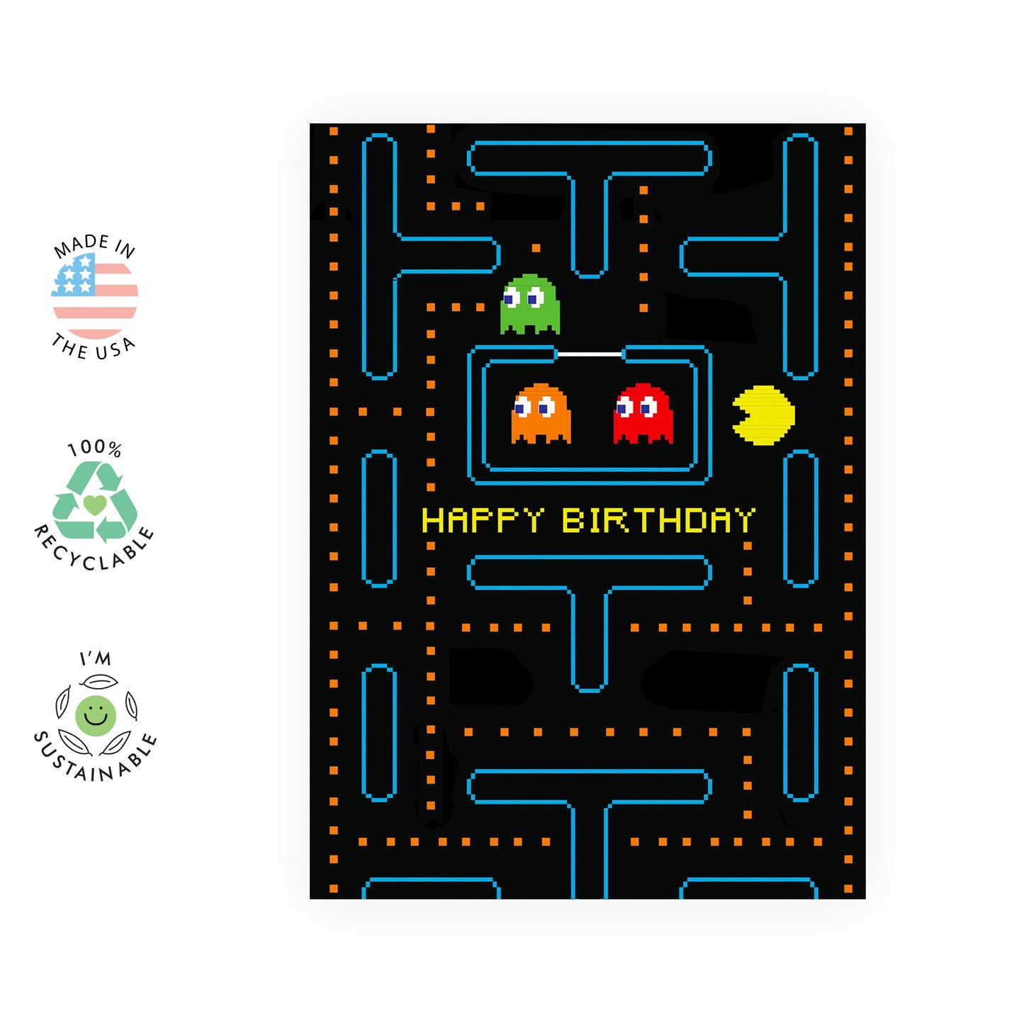 Retro Gaming Birthday Card - Fun Pixelated Arcade Design - Presents for Gamers, Boys, Kids, BFF, Nephew, Son, Boyfriend, Friends, or Neighbour - Pac-man - Perfect for Birthdays