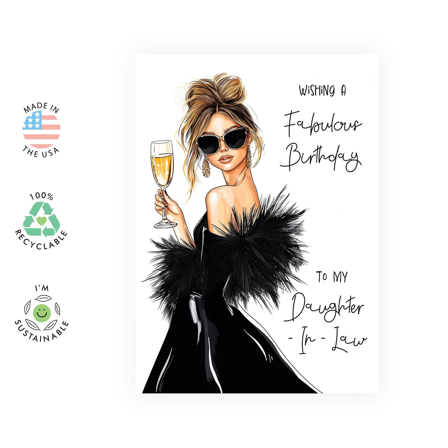 Fabulous Birthday Card - Daughter In Law - Presents for Her, Ladies, Women, Family - Fab and Beautiful - Comes with Fun Stickers