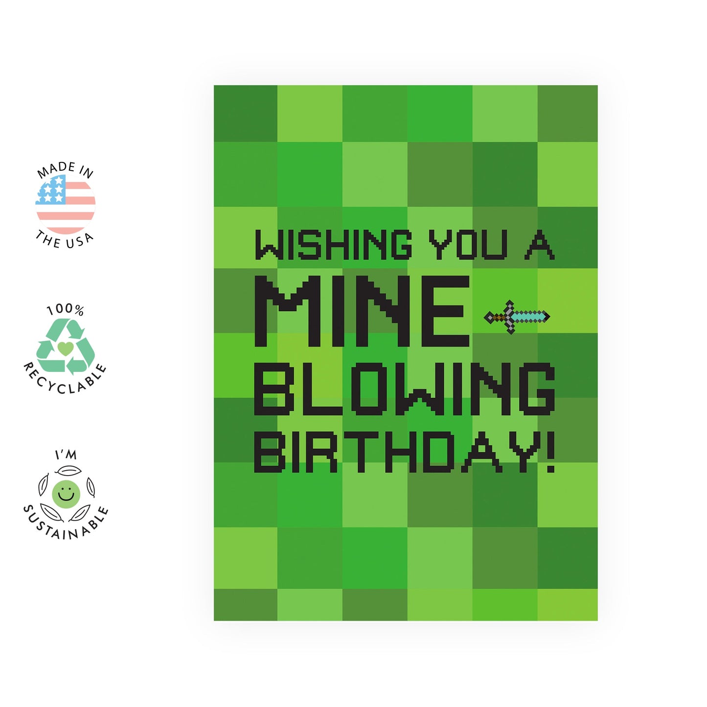 Cool Minecraft-Inspired Birthday Card - Gamer Gifts for Kids, Boy, Son, Nephew, Niece, Girls, Teens, Grandkids, Friends, Neighbours and Him - Pixel Art Mine-Themed - Comes with Fun Stickers