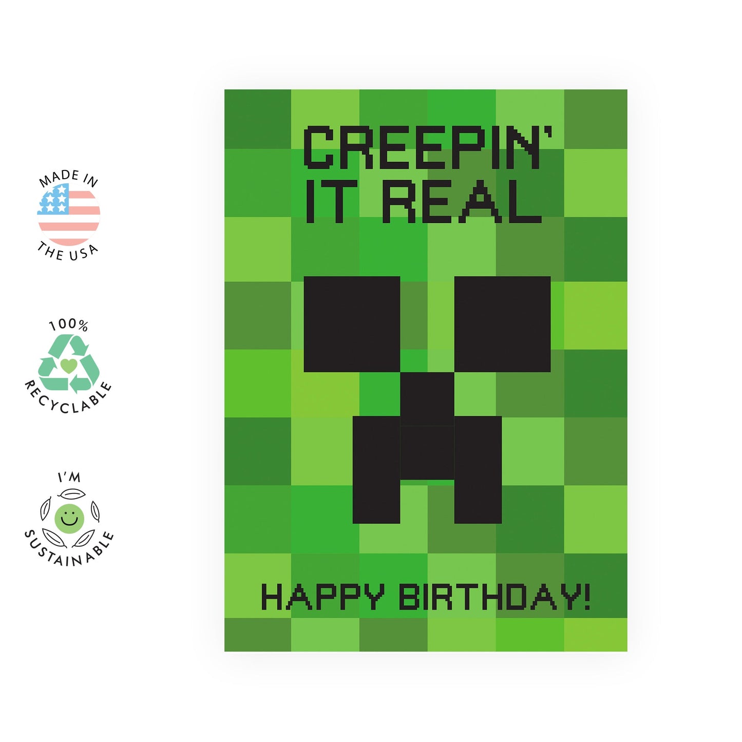 Fun Minecraft-Inspired Birthday Card - 'Creeping It Real' Gamer Gifts for Kids, Boy, Son, Nephew, Niece, Girls, Teens, Grandkids, Friends, Neighbours and Him - Comes with Fun Stickers