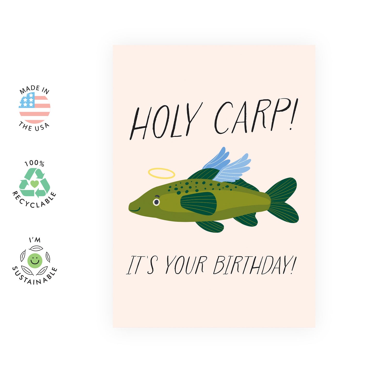 Funny Fish-Themed Birthday Card for Women Men β βHoly Carp!β β Humorous Gifts for Friends, Colleagues, Coworkers, Bestie, BFF, Mom, Dad, Brother, Sister, Fishing Lovers - Comes with Stickers