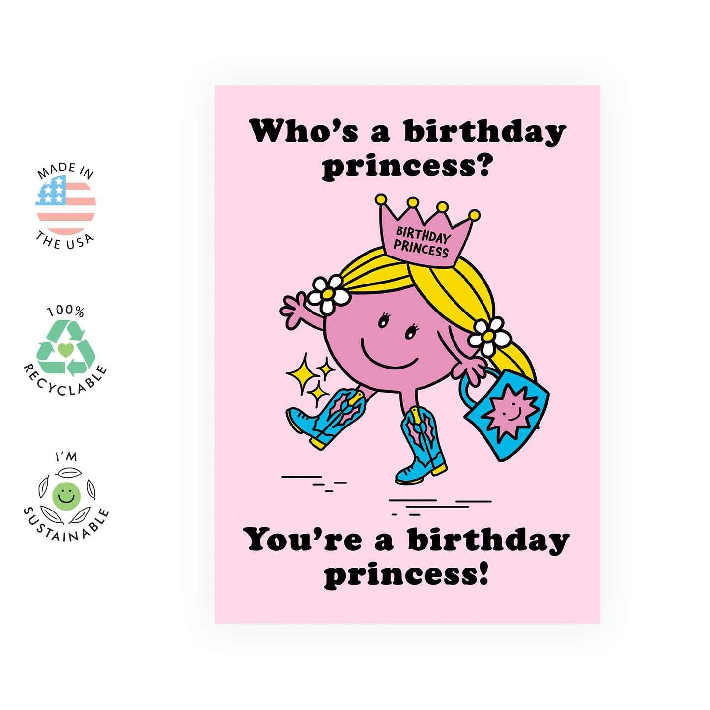 Princess Birthday Cards Women β Cute and Fun Pink β Gifts for Girls, Her, Ladies, Daughter, Niece, Little Ones, Granddaughter, Kids, Children, Goddaughter -All Ages - Comes with Stickers