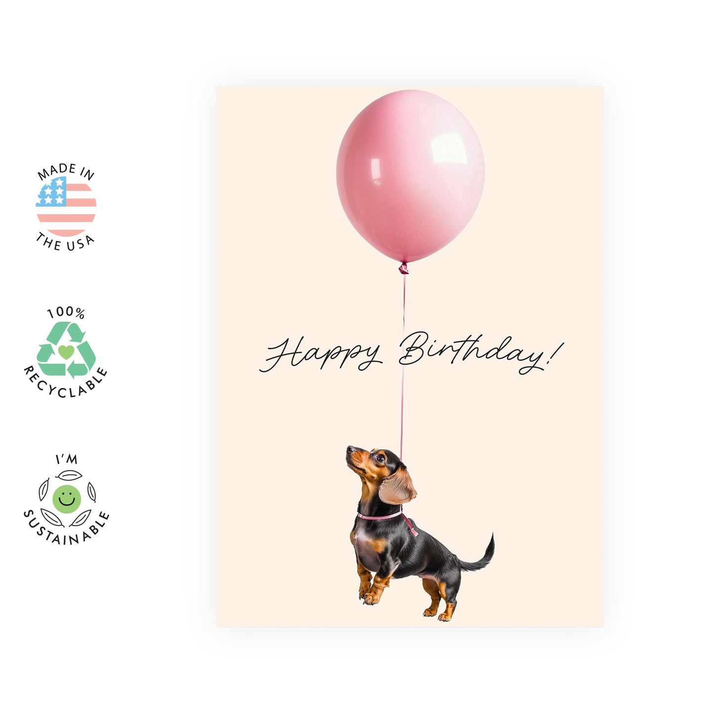 Birthday Card - Cute Sausage Dog with Balloon β Gifts for Dachshund Lovers, Fur Mum, Her, Daughter, Friend, Bestie, BFF, Niece, Grandma, Sister, Wife, Girlfriend, Colleagues - Comes with Fun Stickers