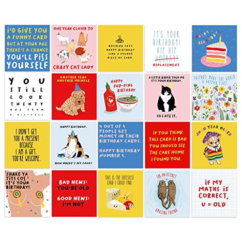 Funny Birthday Cards Multipack - 20 Pack Assortment - For Men Women Boys Girls Him Her