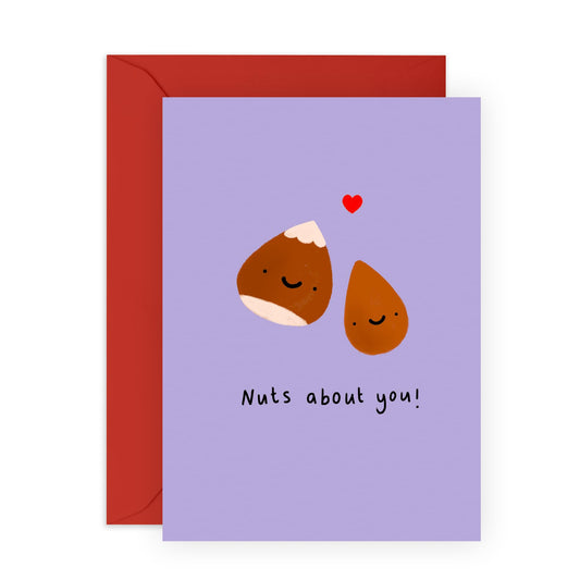 Funny Greeting Cards - 'NUTS ABOUT YOU' - Anniversary Valentine Love Cards for Her - Funny Gift for Him Wife Husband, Partners, Girlfriend, Boyfriend - Comes with Stickers