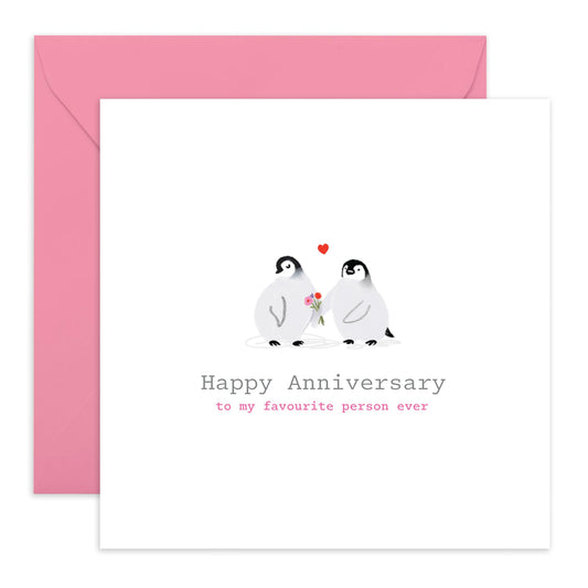Wedding Anniversary Card For Husband Wife - To My Favourite Person Ever - Sweet Anniversary Cards For Boyfriend Girlfriend - Penguin Gifts For Partner - Comes With Stickers - By Central 23