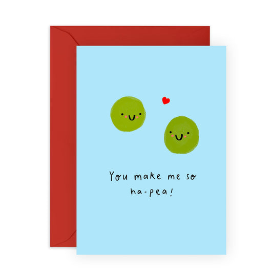 Wife Anniversary Card - 'MAKE ME SO HAP-PEA' - Valebtine Cards for Husband - Funny Gift for Him, Her, Partners, Girlfriend, Boyfriend - Comes with Stickers