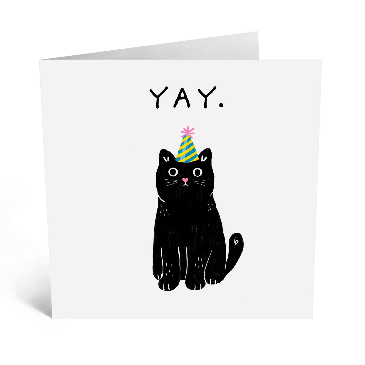 Birthday Greeting Card - 'YAY, CAT!' - Perfect for Celebrating Feline Enthusiasts' Special Day with Joy and Whimsy - Ideal for Him Her Friends Family Besties BFFs - Comes With Stickers By Central 23