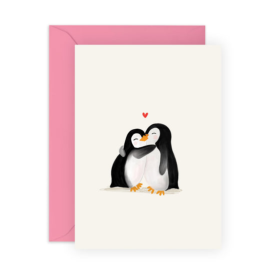 Lovely Greeting Card - 'PENGUINS LOVE' - Perfect for Adding a Cute and Heartwarming Touch to Any Occasion - Ideal for Penguin Lovers, Spouse, Girlfriend, Boyfriend - Comes with Stickers By Central 23
