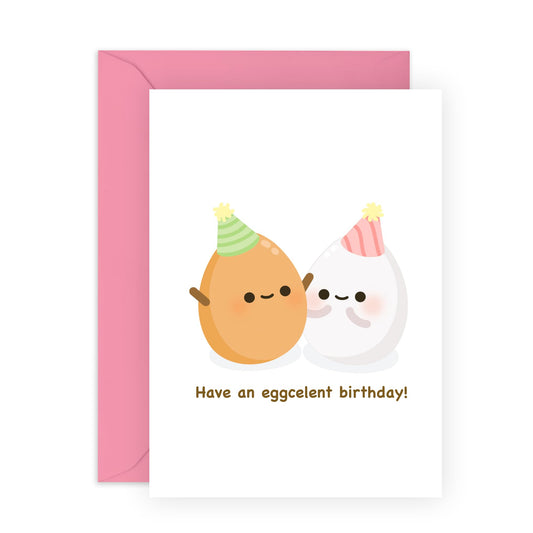 Funny Birthday Card - Have An Eggcellent Birthday - Food Pun Humour - Cute Greeting Cards For Son Daughter Niece Nephew - Gifts For Him Her - Comes With Stickers - By Central 23