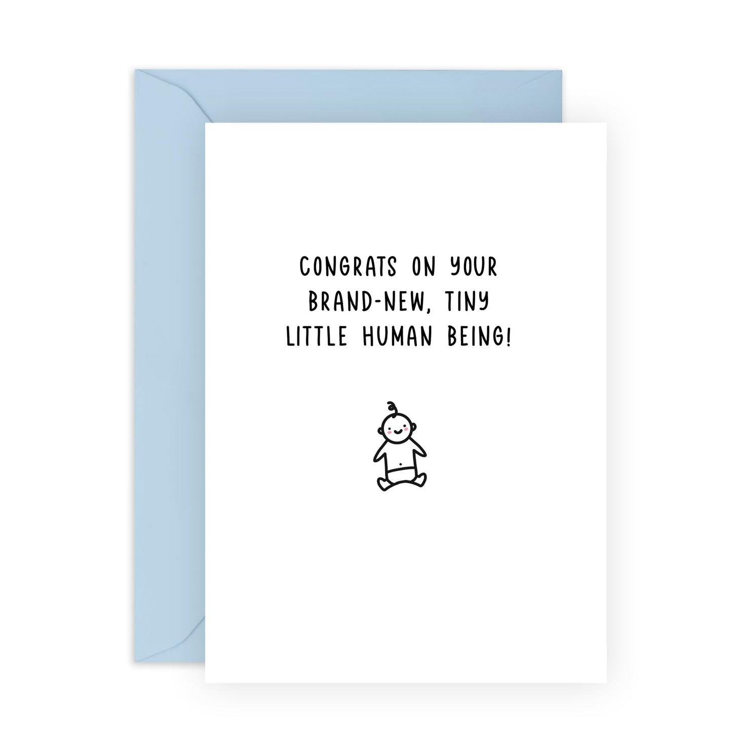 Adorable New Baby Card - "Congrats on Your Tiny Human" - Presents for New Parents, Him, Her, Friends, Son, Daughter, Neighbours, Brother, Sister - Cute Minimalist Design - Comes with Fun Stickers