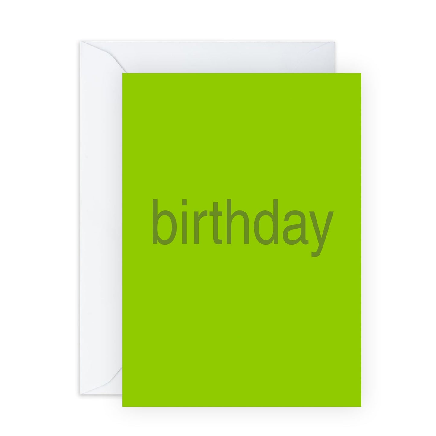 Minimalist Birthday Card for Him Her – 'Birthday' - Simple Green Greeting Gift for Friends, Colleagues, Women, Men, Coworkers, Cousin, Partner, BFF, Brother, Sister - Comes with Fun Stickers