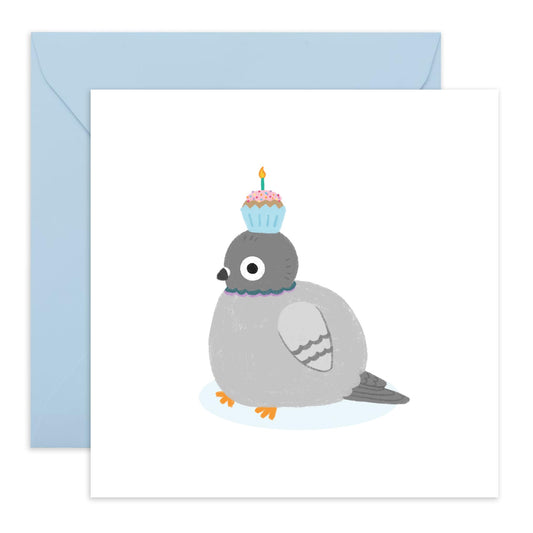 Cake on Bird Birthday Card - 'Birthday Pigeon' - Gifts for Besties, BFFs, Best Friends, Sisters, Gals, Ladies, Her, Coworker, Colleagues, Cousin - Candle is Lit - Comes with Fun Stickers