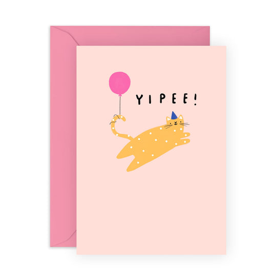 Birthday Greeting Card - 'YIPEE CAT' - Perfect for Celebrating Birthdays with Feline Fun and Excitement - Ideal for Friends and for Cat Lovers Ready to Celebrate - Comes With Stickers By Central 23