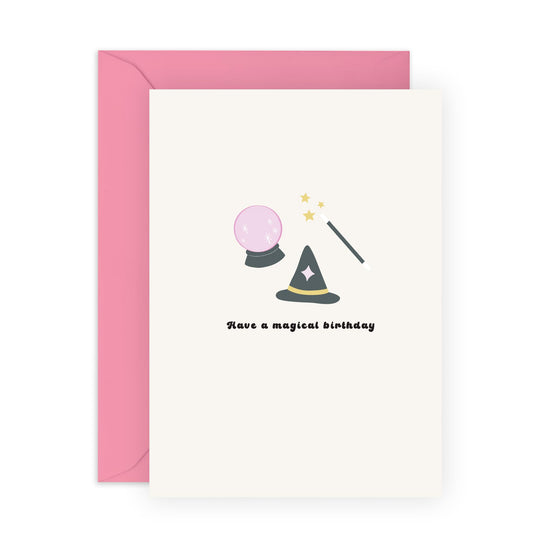Magical Birthday Card – Gifts for Friends, Kids, Boys, Girls, Colleagues, Sister, Brother or Family- Wizard Themed Greeting Card with Crystal Ball and Wand – Comes with Fun Stickers