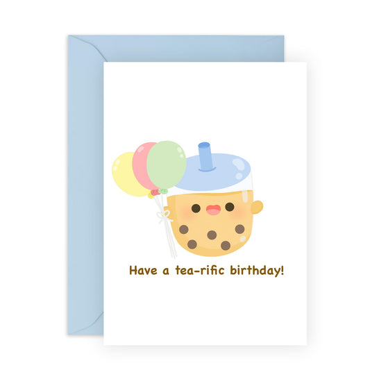 Birthday Cards For Kids - Have A Tea-rific Birthday - Bubble Tea Pun - Cute Birthday Card For Women Girls Female - Greeting Card Gifts For Her - Comes With Stickers - By Central 23