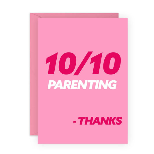 Appreciation Greeting Card for Parents - '10/10 PARENTING' - Gifts For Mum, Dad, Ma, Pop, Mama, Her, Him From Son and Daughter - Birthdays, Mothers Day, Fathers Day - Parenting - Comes with Stickers