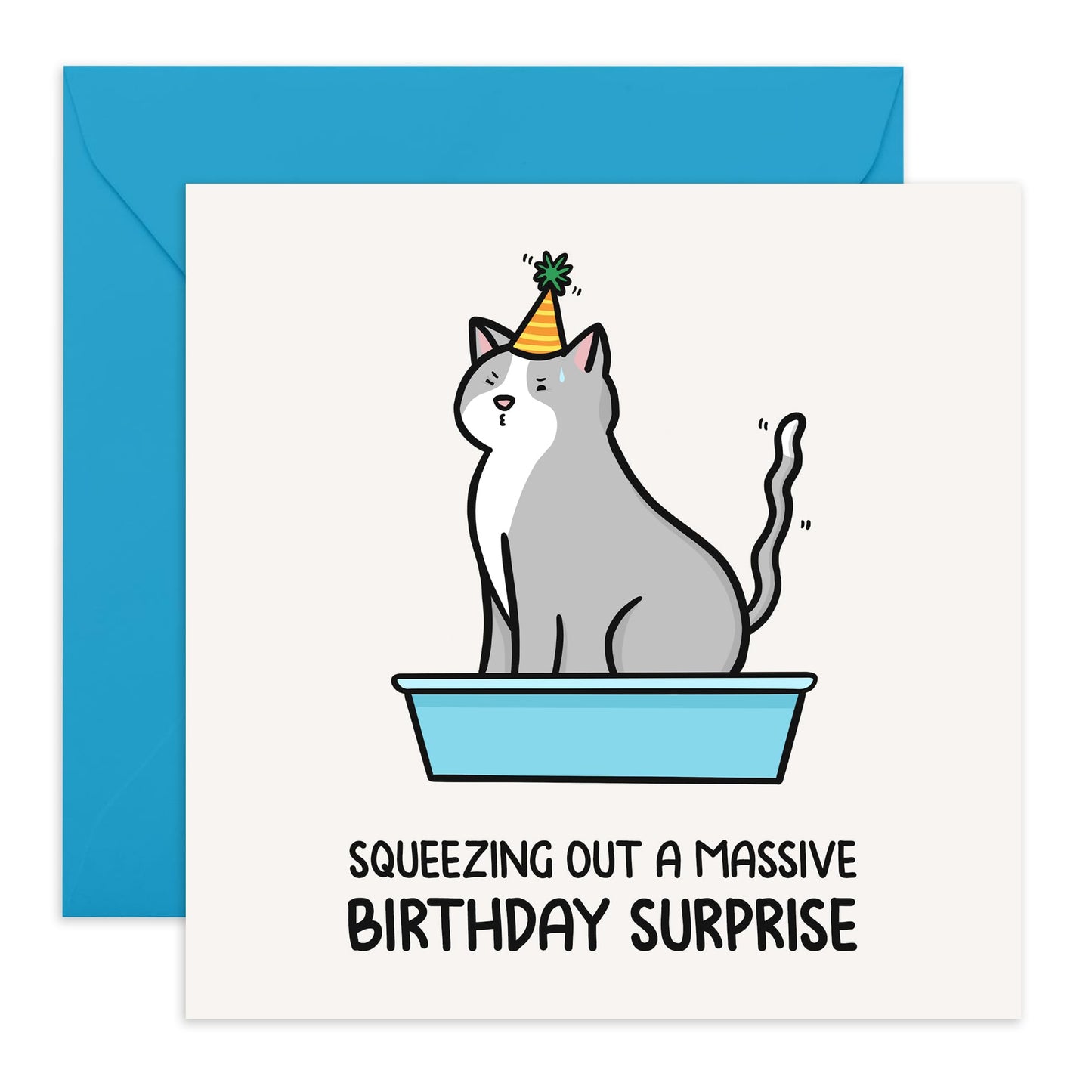 Adorable Greeting Card - 'CAT SQUEEZING BIRTHDAY SURPRISE' - Featuring a Cute Cat Illustration for a Purr-fect Birthday Greeting - Ideal for Cat Lovers and Friends - Comes With Stickers By Central 23