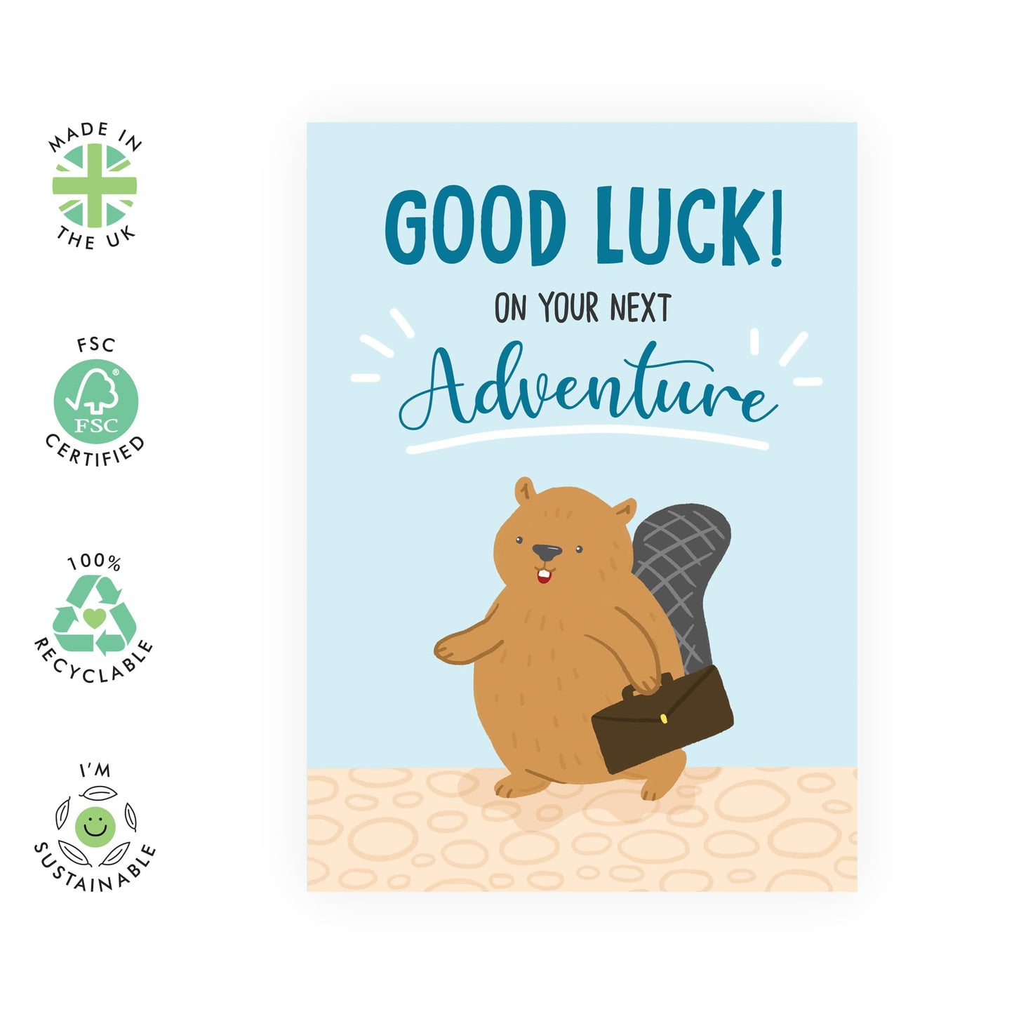 Congratulations On Your New Job Card - Good Luck On Your Next Adventure Beaver - Greeting Card Husband Wife Son Daughter Boyfriend Girlfriend - Celebration Gift - Comes With Stickers - By Central 23