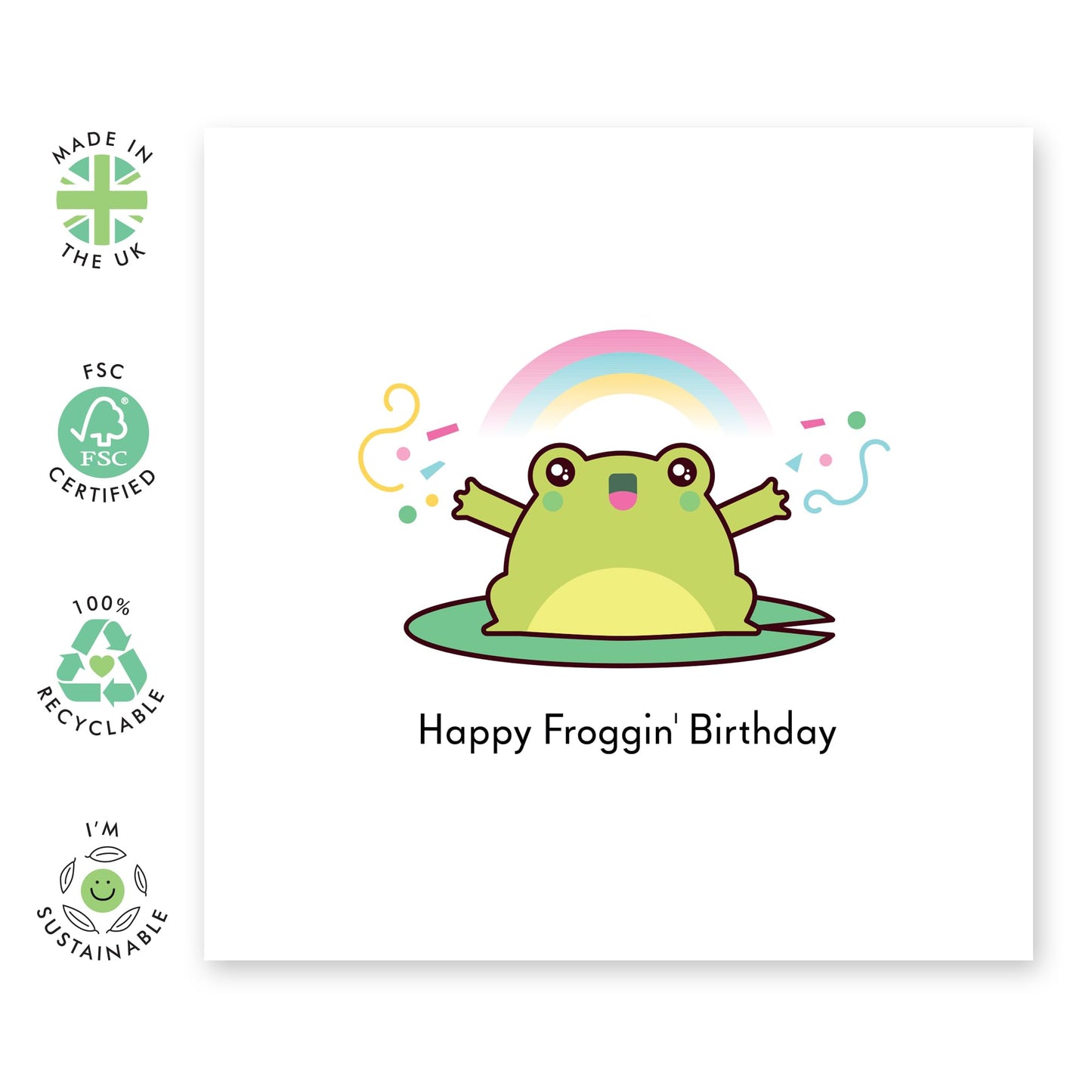 Happy Frog Birthday Card - 'Happy Froggin Birthday' - Gifts for Women, Girls, Friends, Sister, Bestie, - Rainbow and Confetti - Comes with Fun Stickers