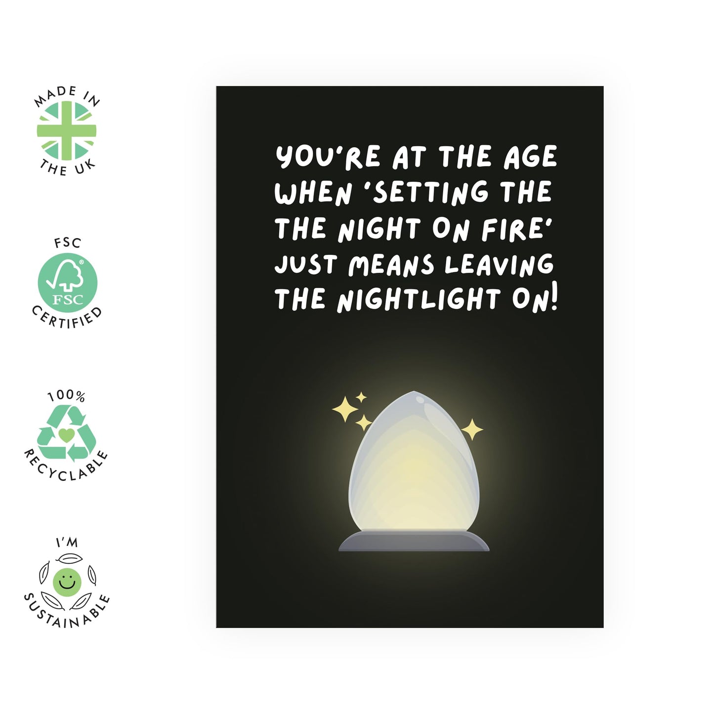Funny Birthday Card - 'LEAVING THE NIGHTLIGHT ON' - A Lighthearted Touch with a Nod to Aging and Nighttime Comfort - Perfect for Celebrating with a Smile - Includes Envelope and Stickers by Central 23