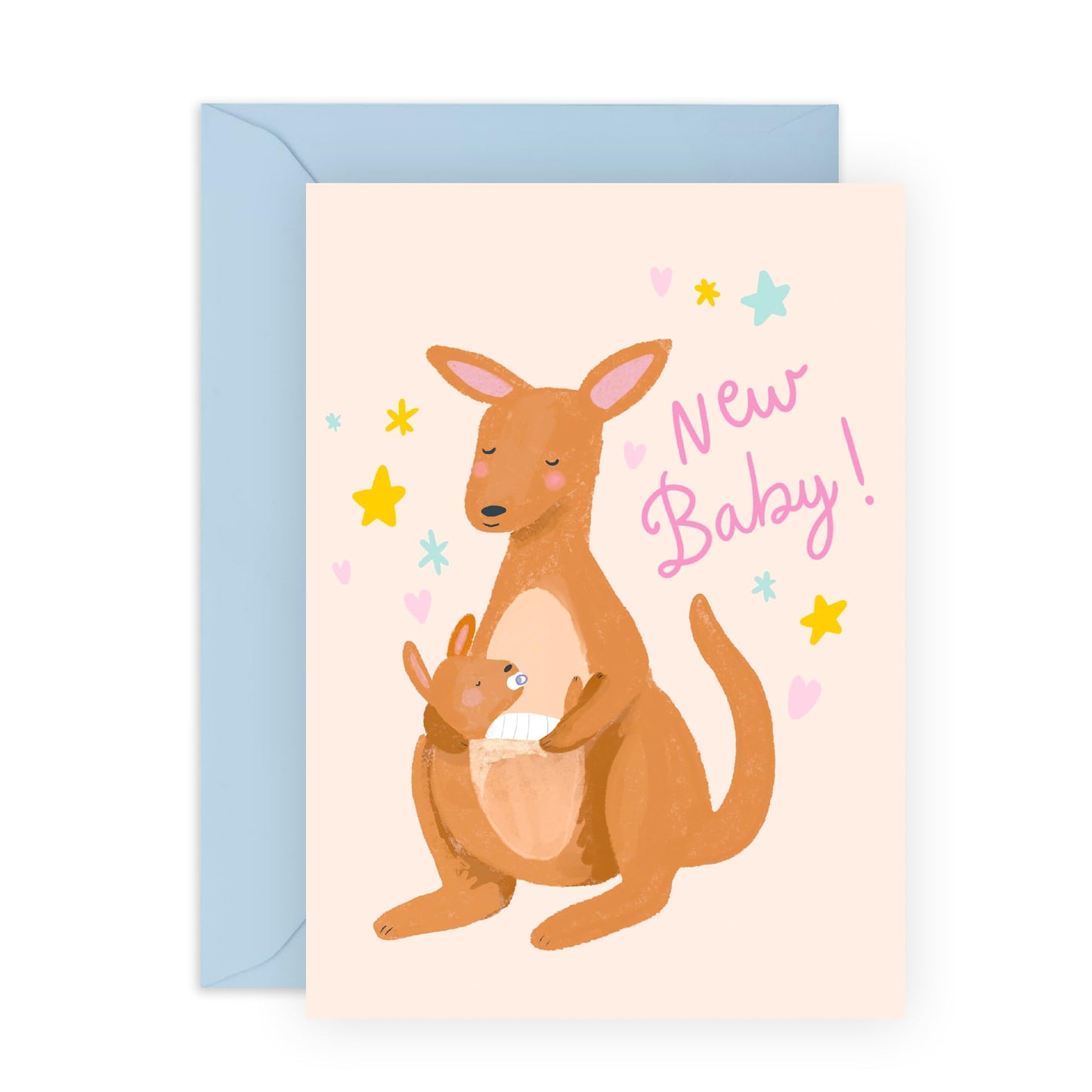 New Baby Card Boy Girl - Kangeroo New Baby - Pregnancy Baby Cards Congratulations - Congrats Gifts Newborn - Comes With Stickers By Central 23