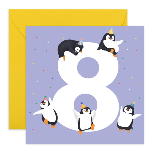 Eighth Birthday Card For Boys Girls - Penguin Age 8 - Happy 8th Birthday Card For Kids - Eight Years Old Greetings Card For Niece Nephew - Gifts For Daughter Son - Comes With Sticker By Central 23