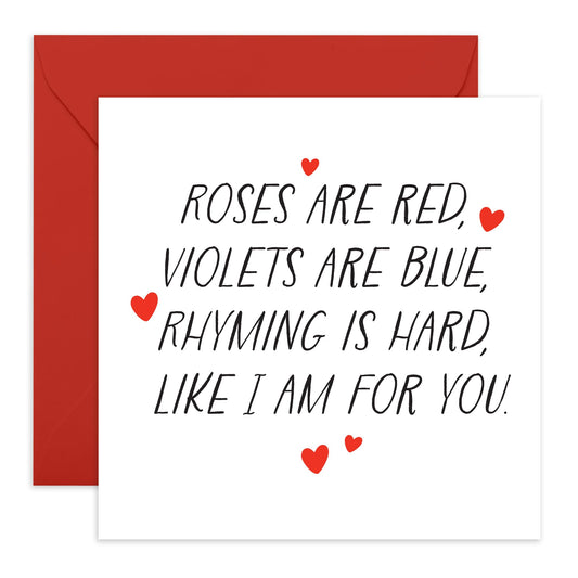 Greeting Card - 'ROSES ARE RED HARD FOR YOU' - Perfect for Any Occasion with a Fun Twist on a Classic Poem and Playful Design - Ideal for Humor and Heartfelt Charm - Comes With Stickers By Central 23