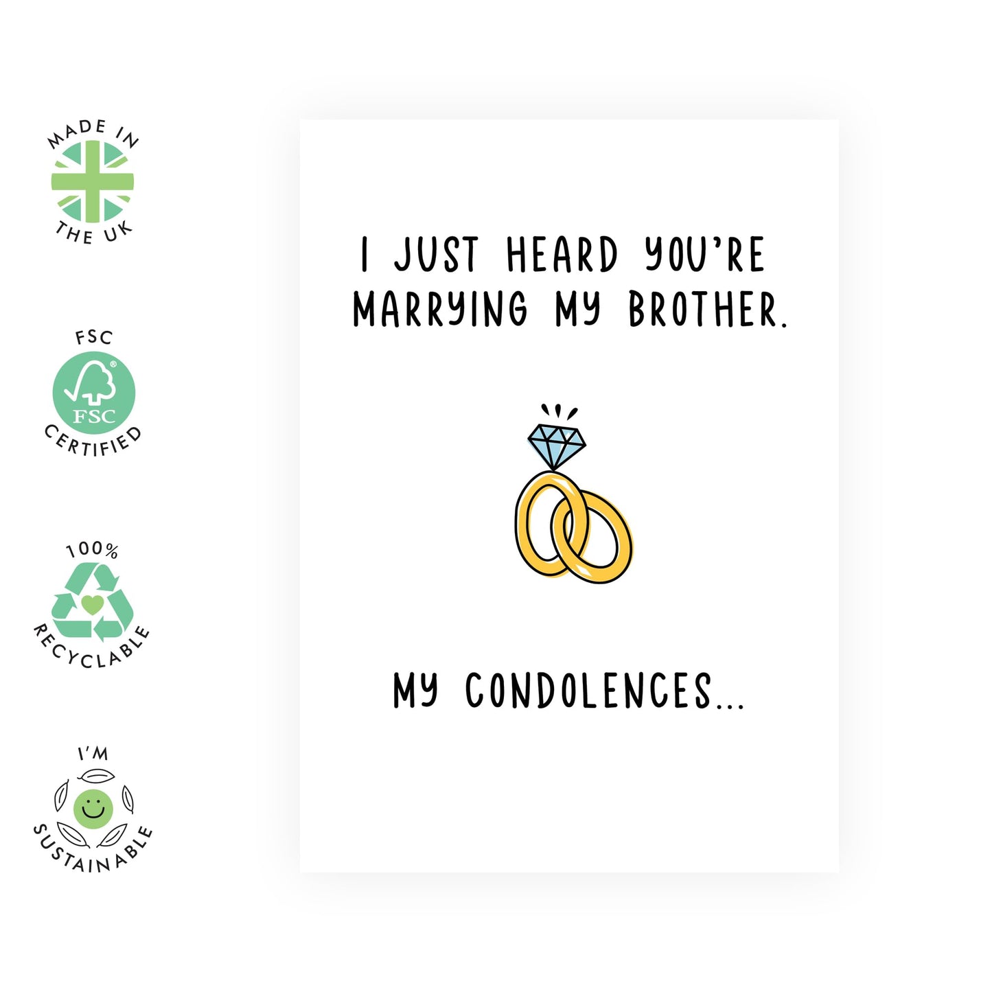 Funny Wedding Card for Sister-in-Law, Her – "Marrying My Brother" Condolences Card – Hilarious Engagement or Wedding Greeting- Comes with Fun Stickers